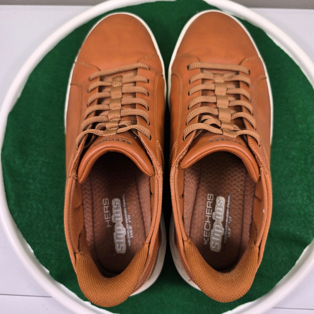 Skechers Slip-ins Mens 14 Eden LX Wide Fit Cognac Brown Sneakers 183177W Clean! - Picture 8 of 12